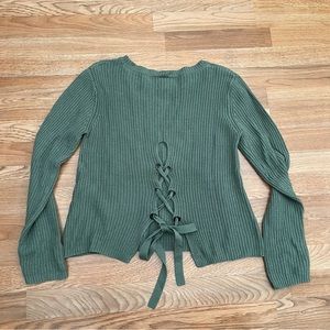 Olive Lace Up Back Sweater